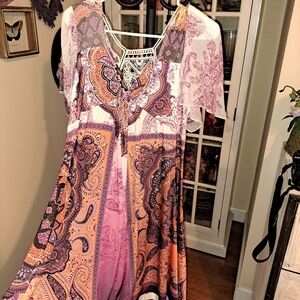 One Wirld Bohemian Paisley Midi Dress